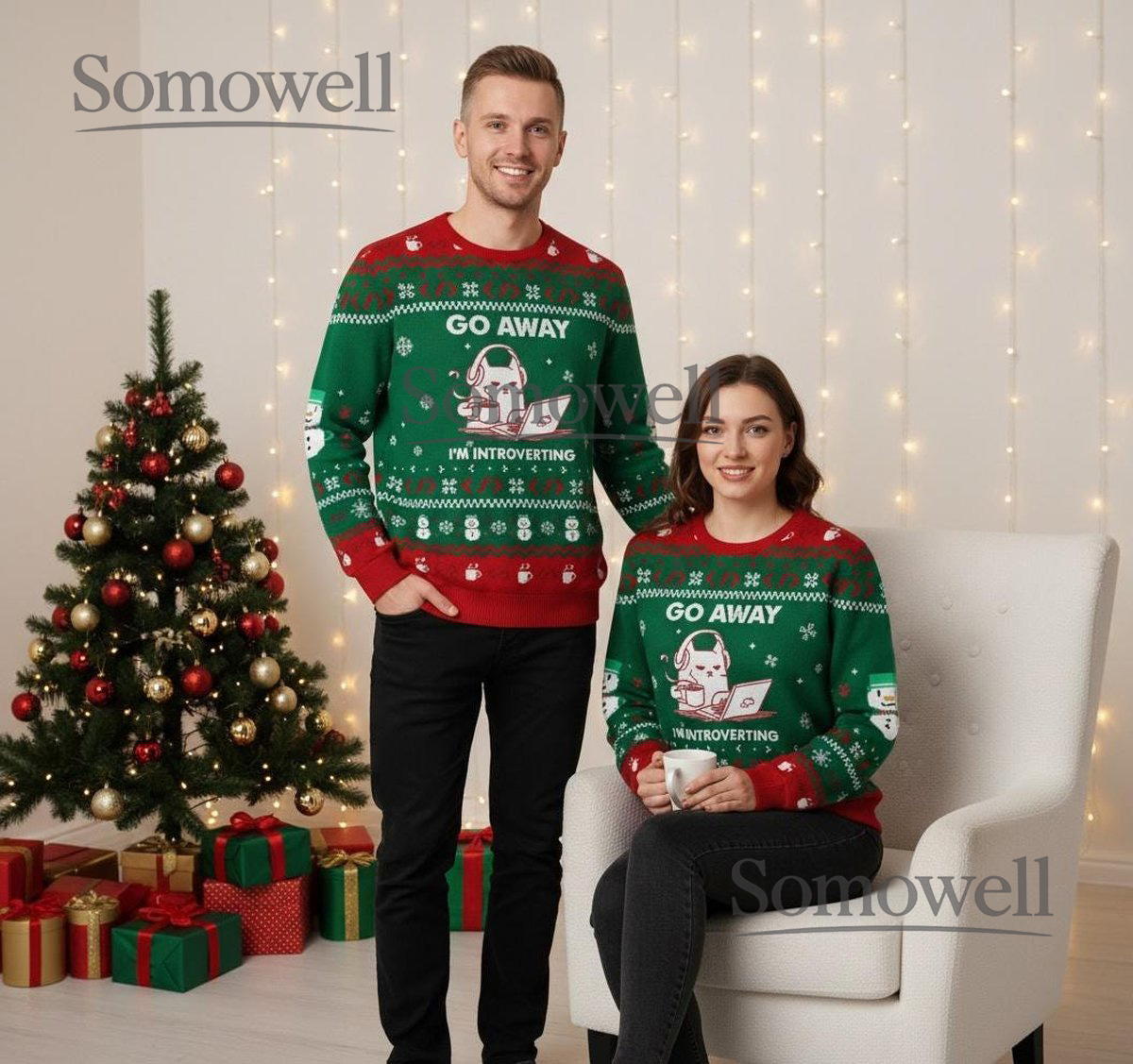 Go Away I’m Introverting Cat Meme Christmas Ugly Sweater