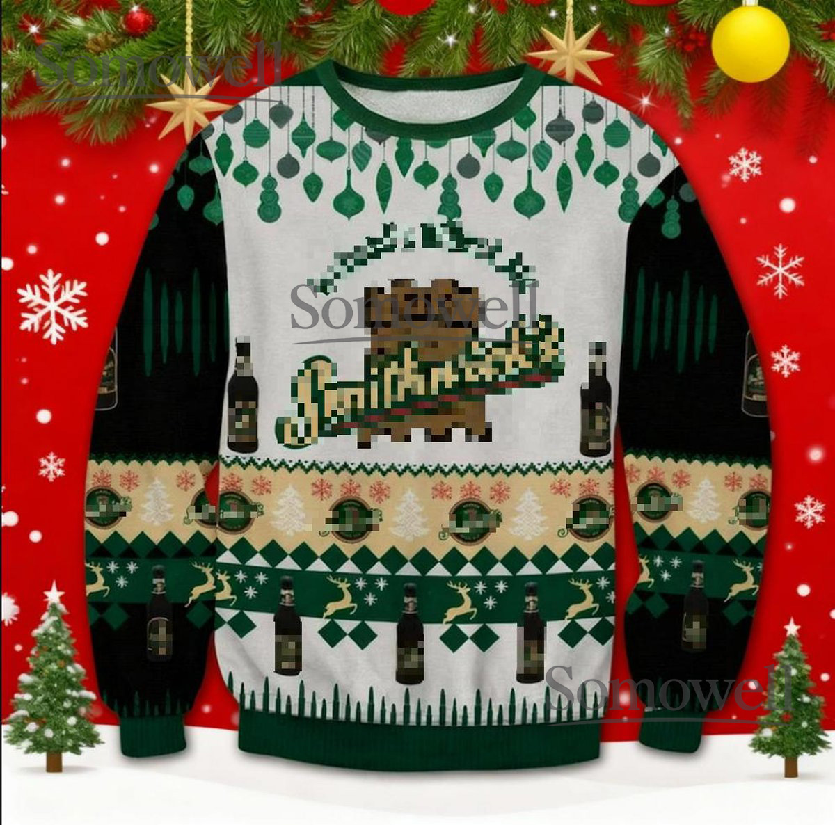 Smithwick’s Ireland Oldest Ale Green Ugly Christmas Sweater Beer Lovers Holiday Knit Jumper