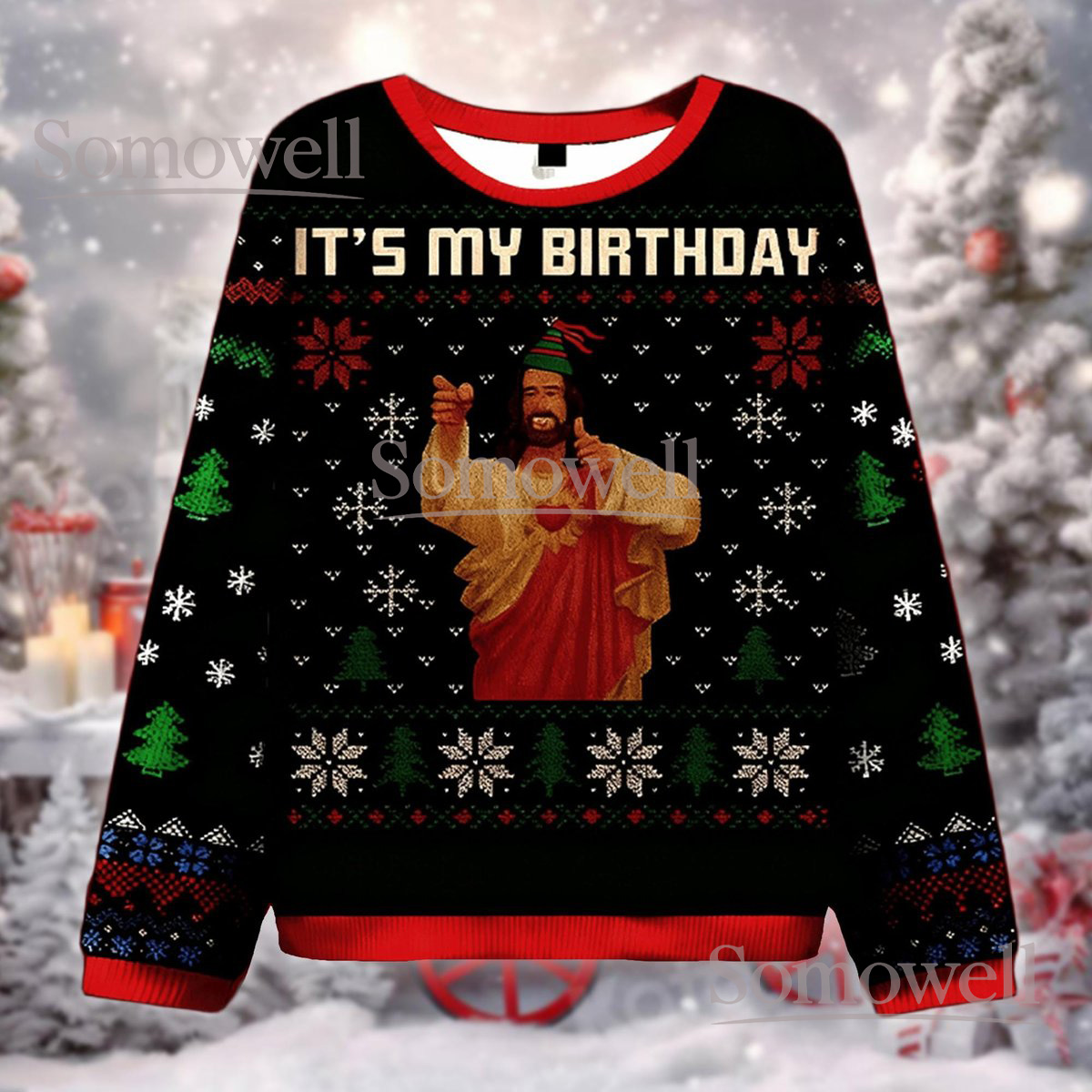 It’s My Birthday Religious Christmas Ugly Sweater Funny Celebration Knit Jumper