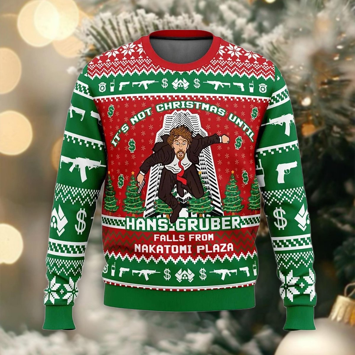 Hans Gruber Falls Ugly Sweater Die Hard Movie Funny Action Christmas Gift