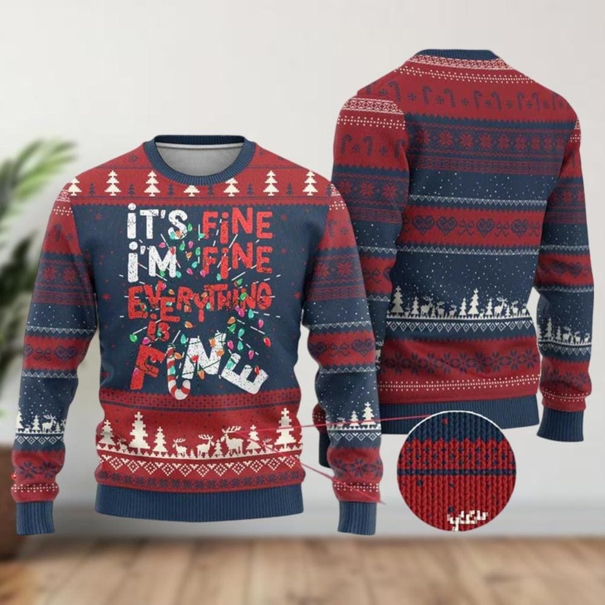 Its Fine Im Fine Everything Is Fine Christmas Blue Ugly Sweater Funny Holiday Knit Jumper