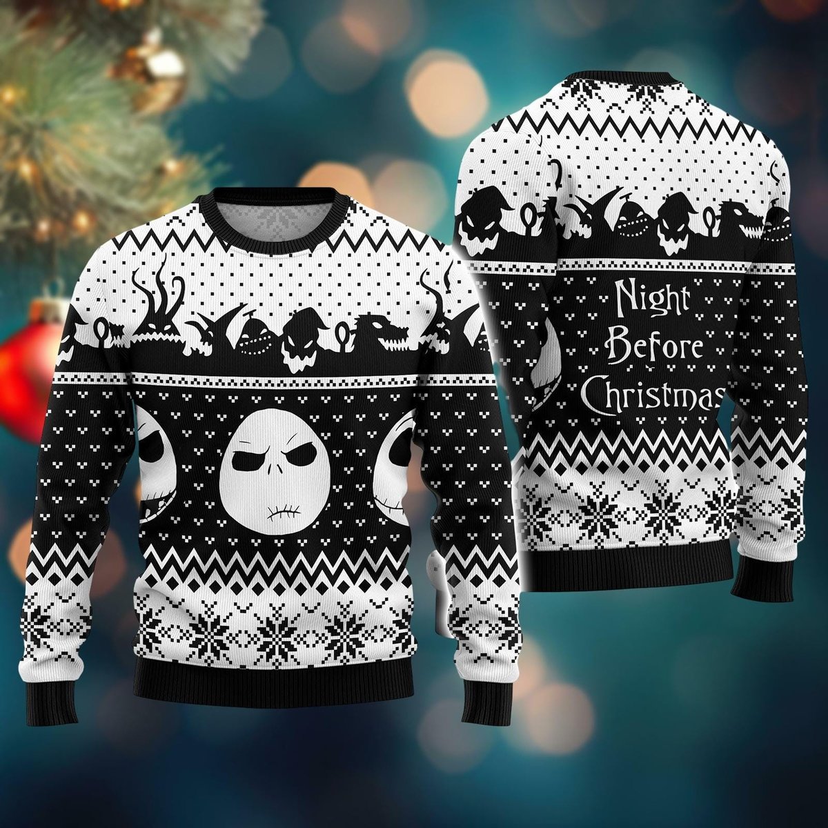 Jack Skellington Ugly Christmas Sweater Nightmare Before Xmas Style