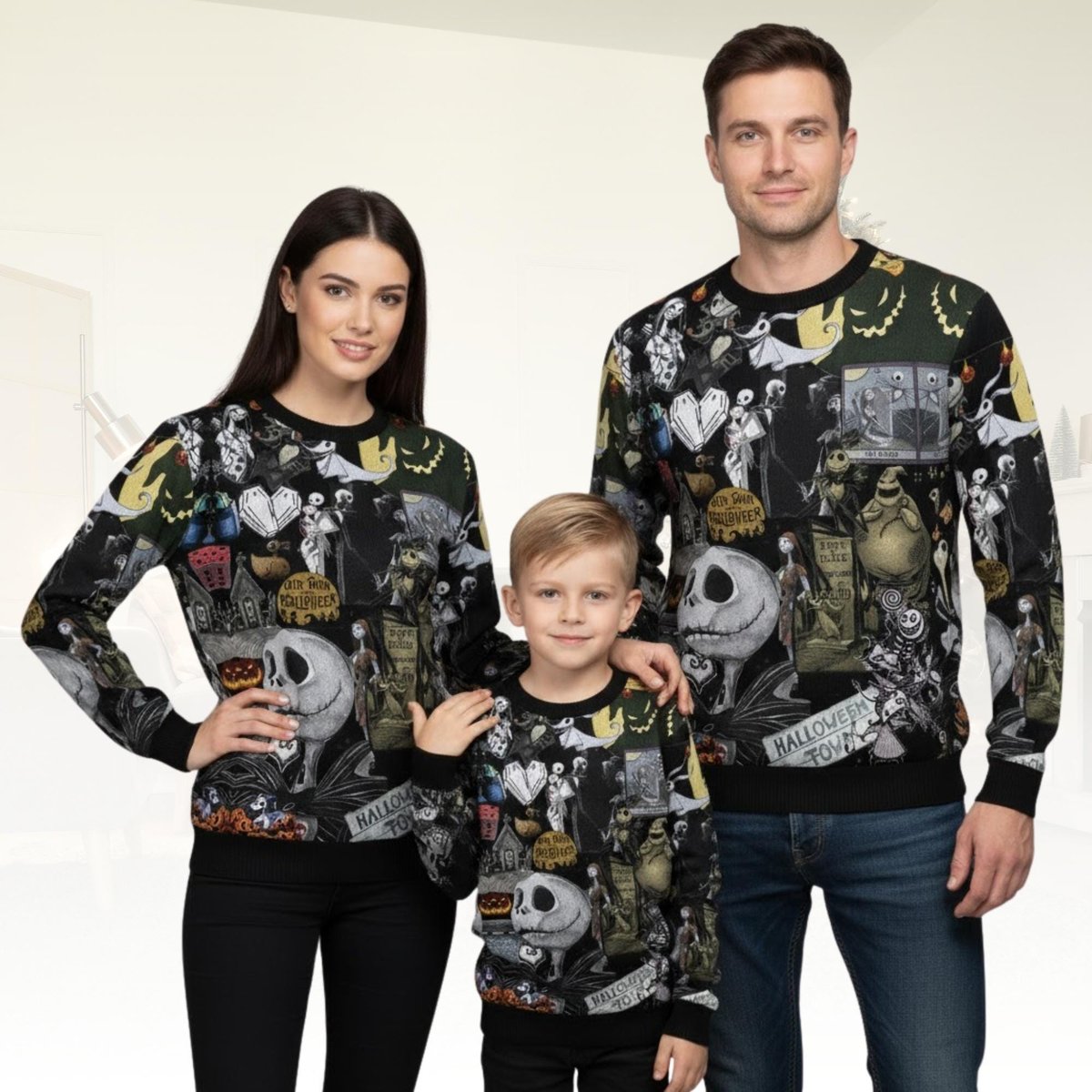 Jack Skellington Nightmare Before Christmas Halloween Town Ugly Sweater Black Jumper