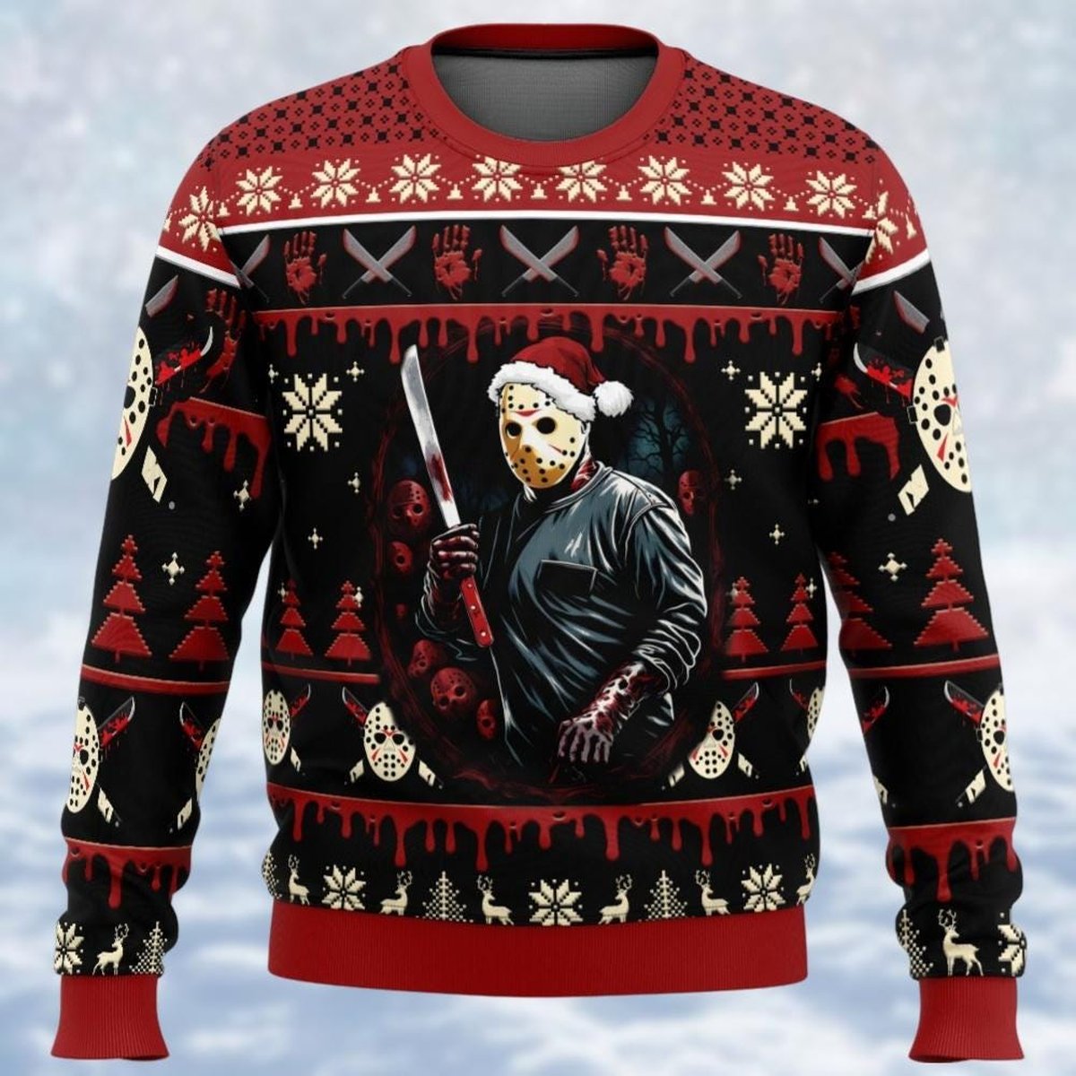Jason Voorhees Horror Black Christmas Ugly Sweater Scary Movie Holiday Knit Jumper