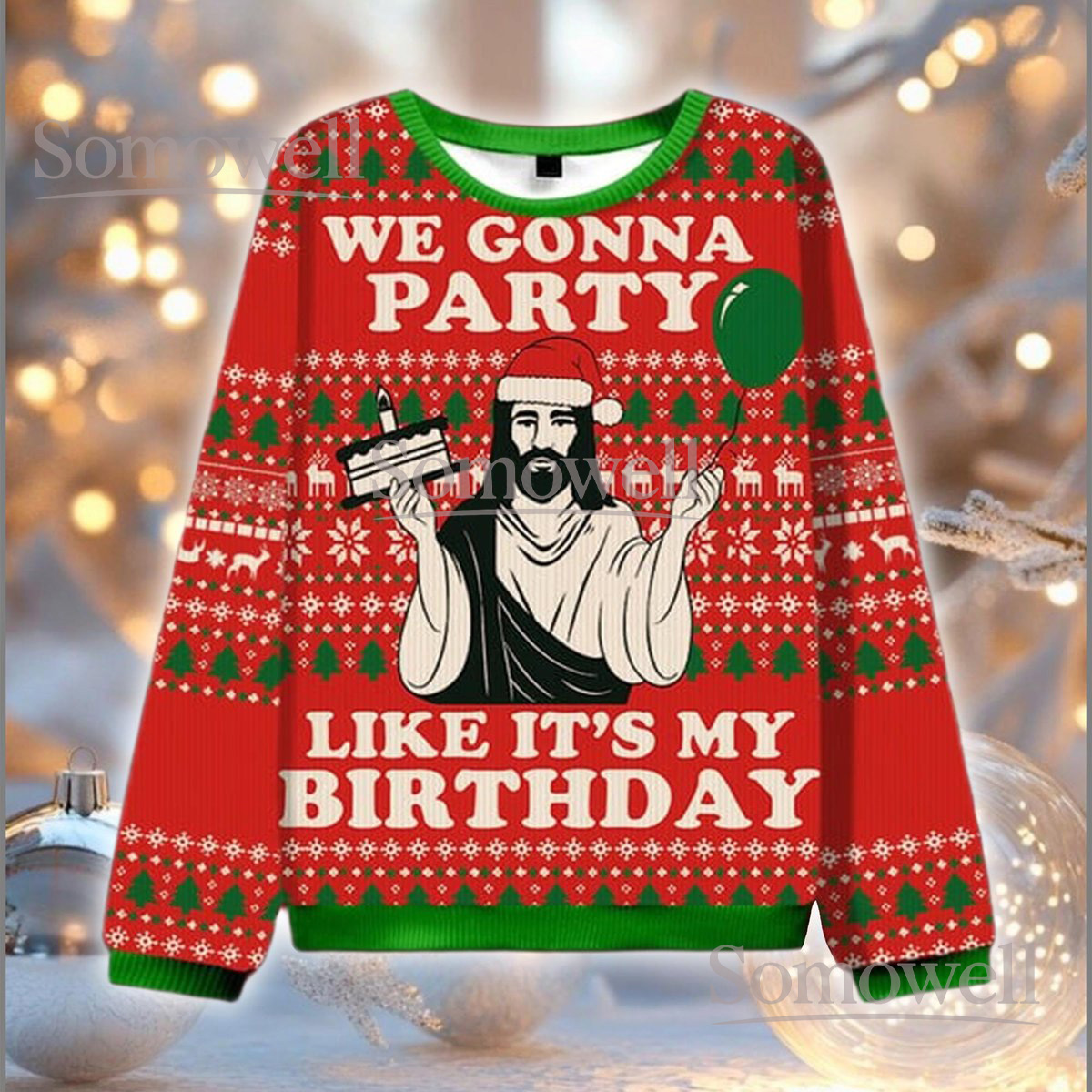 We Gonna Party Like It’s My Birthday Jesus Ugly Christmas Sweater Funny Religious Holiday Jumper