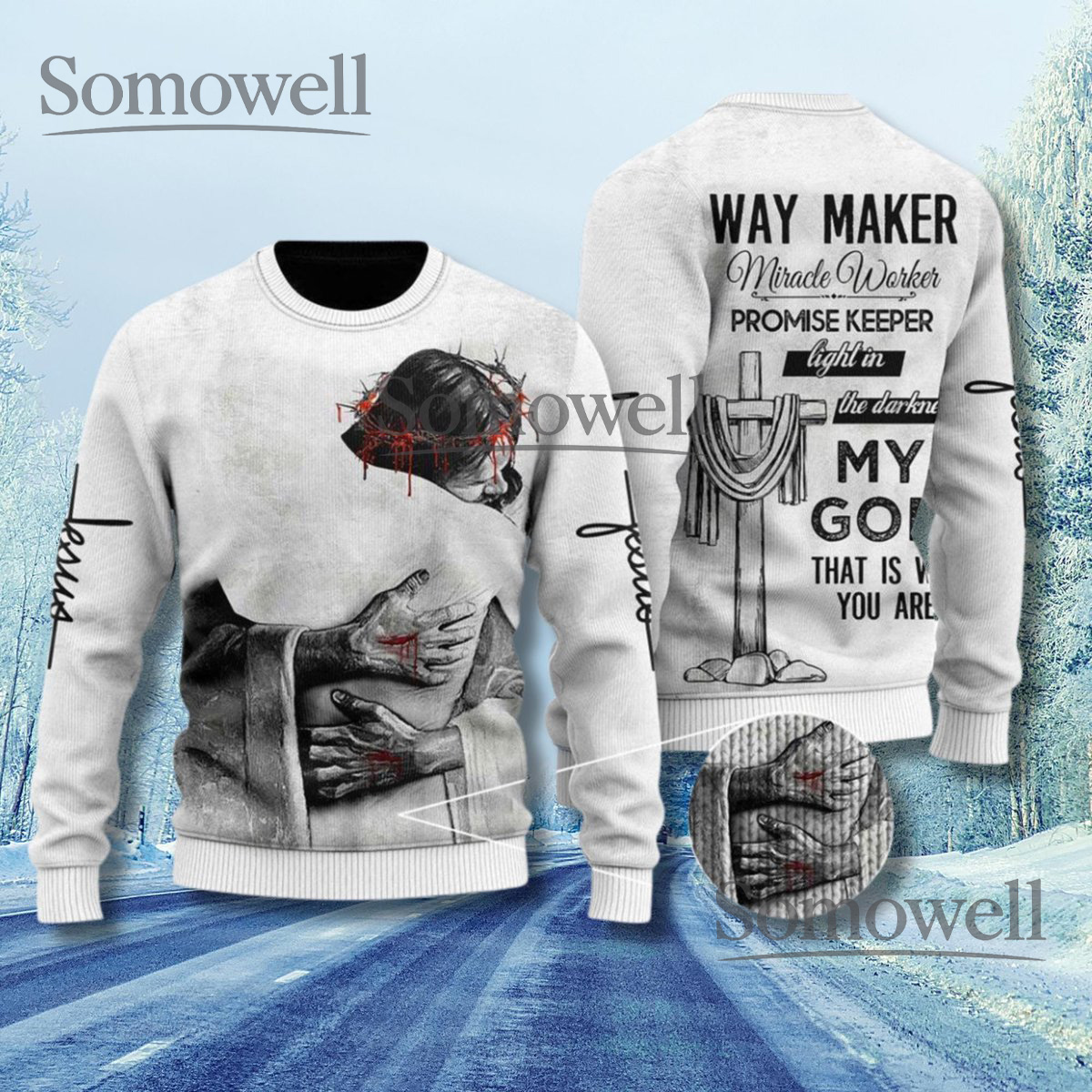 Jesus Hug Sweater Way Maker Christian Faith Pullover