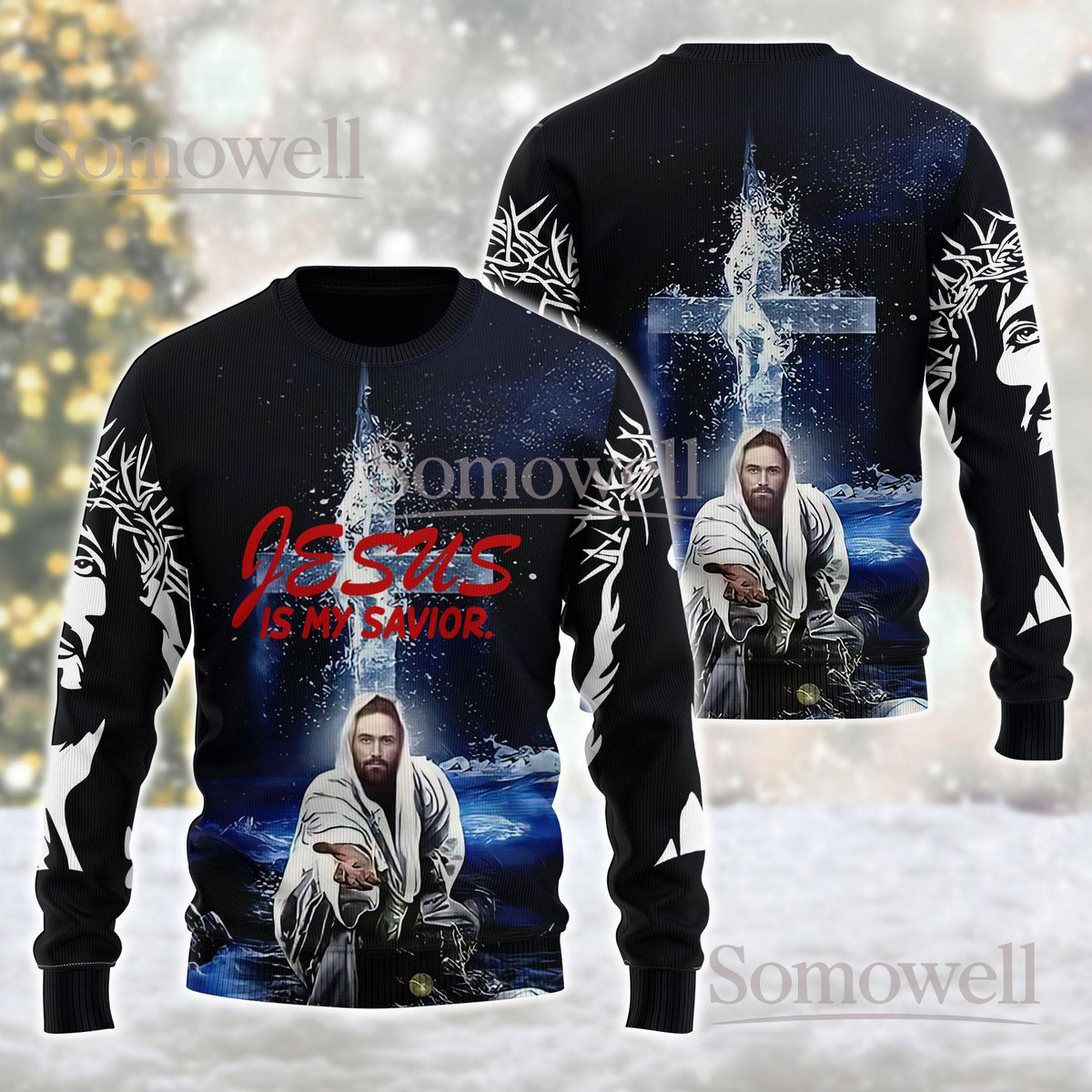 Jesus Is My Savior Christian Christmas Sweater Religious Holiday Knit Jumper Faith Gift