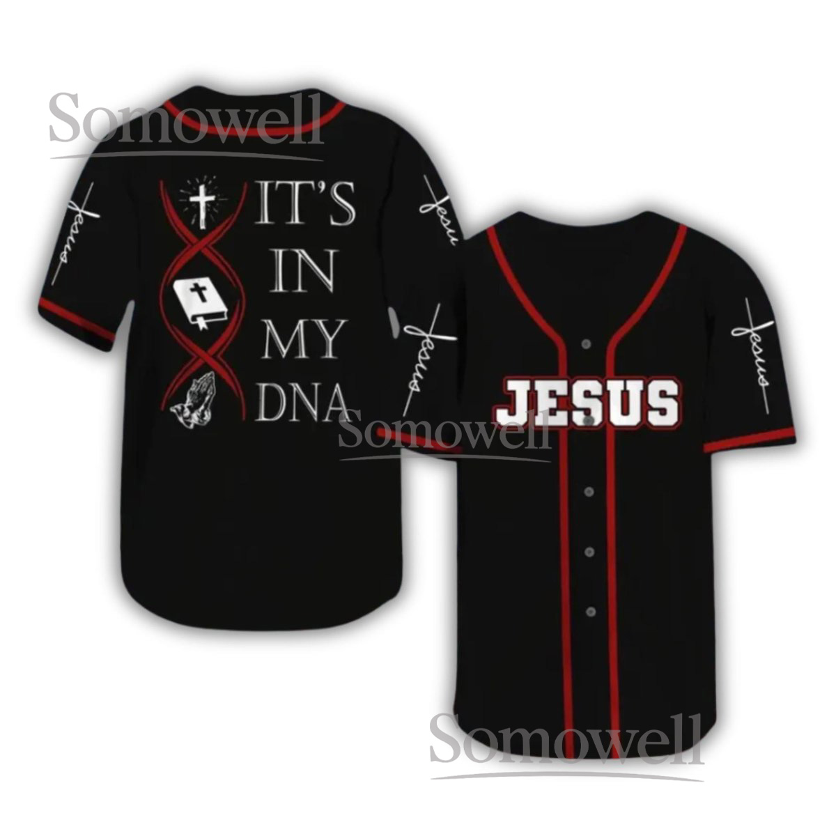 Jesus Its In My DNA Baseball Jersey Black Button-Front Faith Shirt