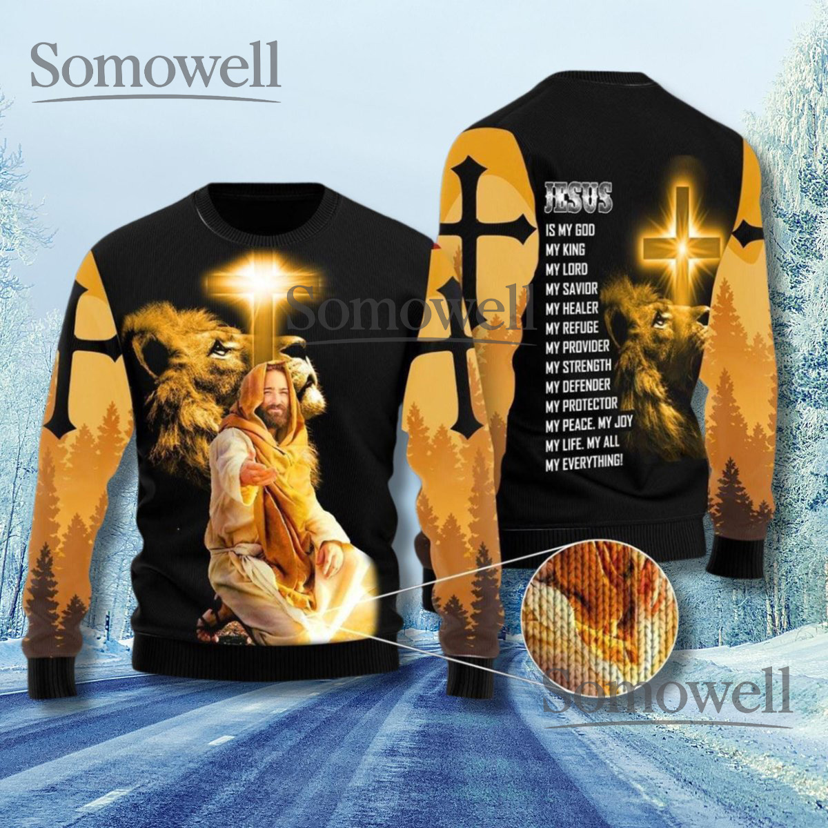 Jesus Lion of Judah Christian Christmas Sweater Religious Holiday Apparel