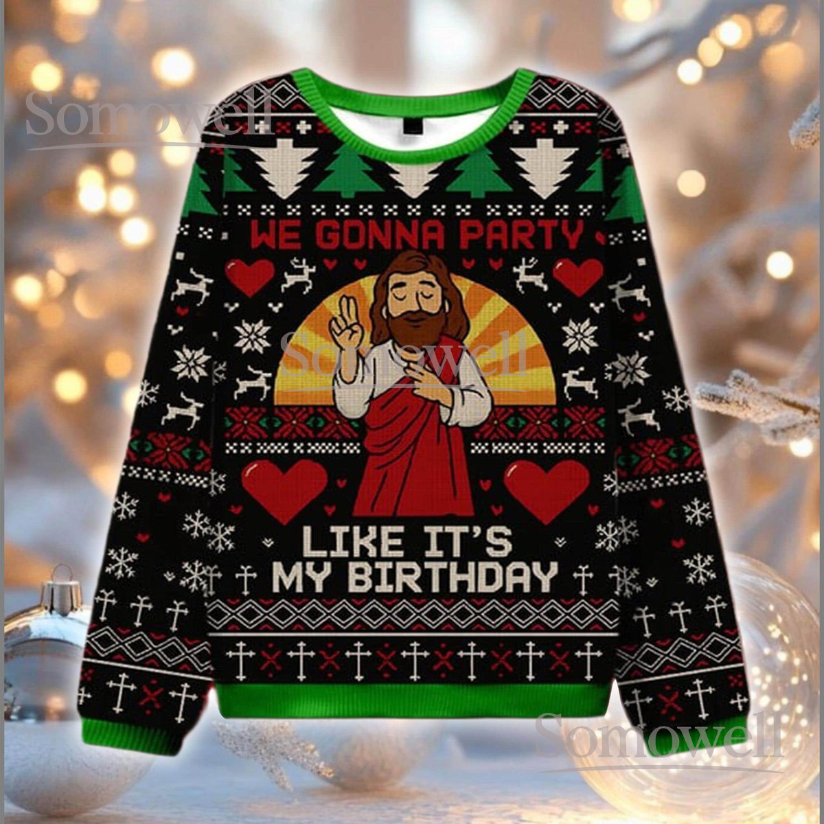 Jesus Party Like It39s My Birthday Ugly Christmas Sweater Holiday Knit Jumper