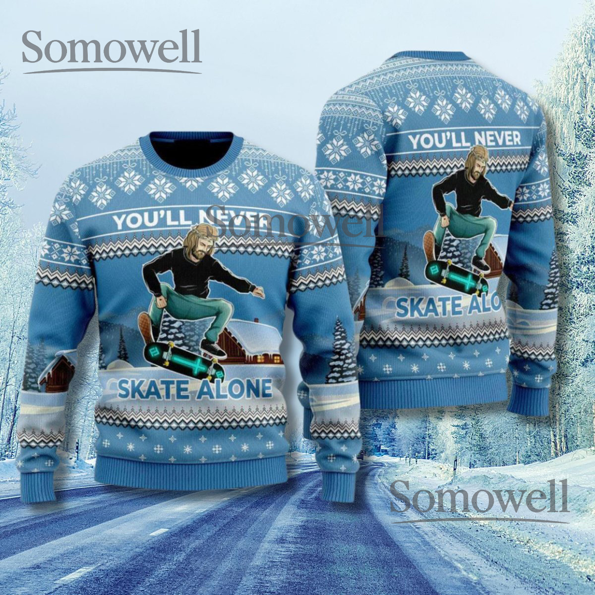 Jesus Skateboard Ugly Christmas Sweater Christian Skater Gift