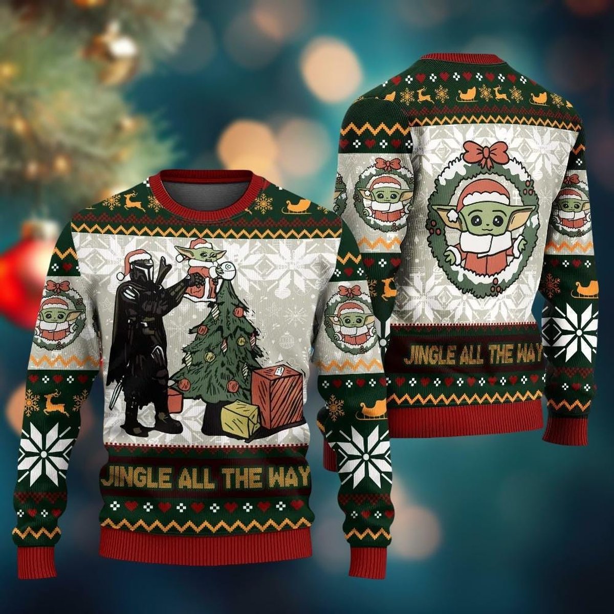 Mandalorian Baby Yoda Jingle All The Way Ugly Christmas Sweater