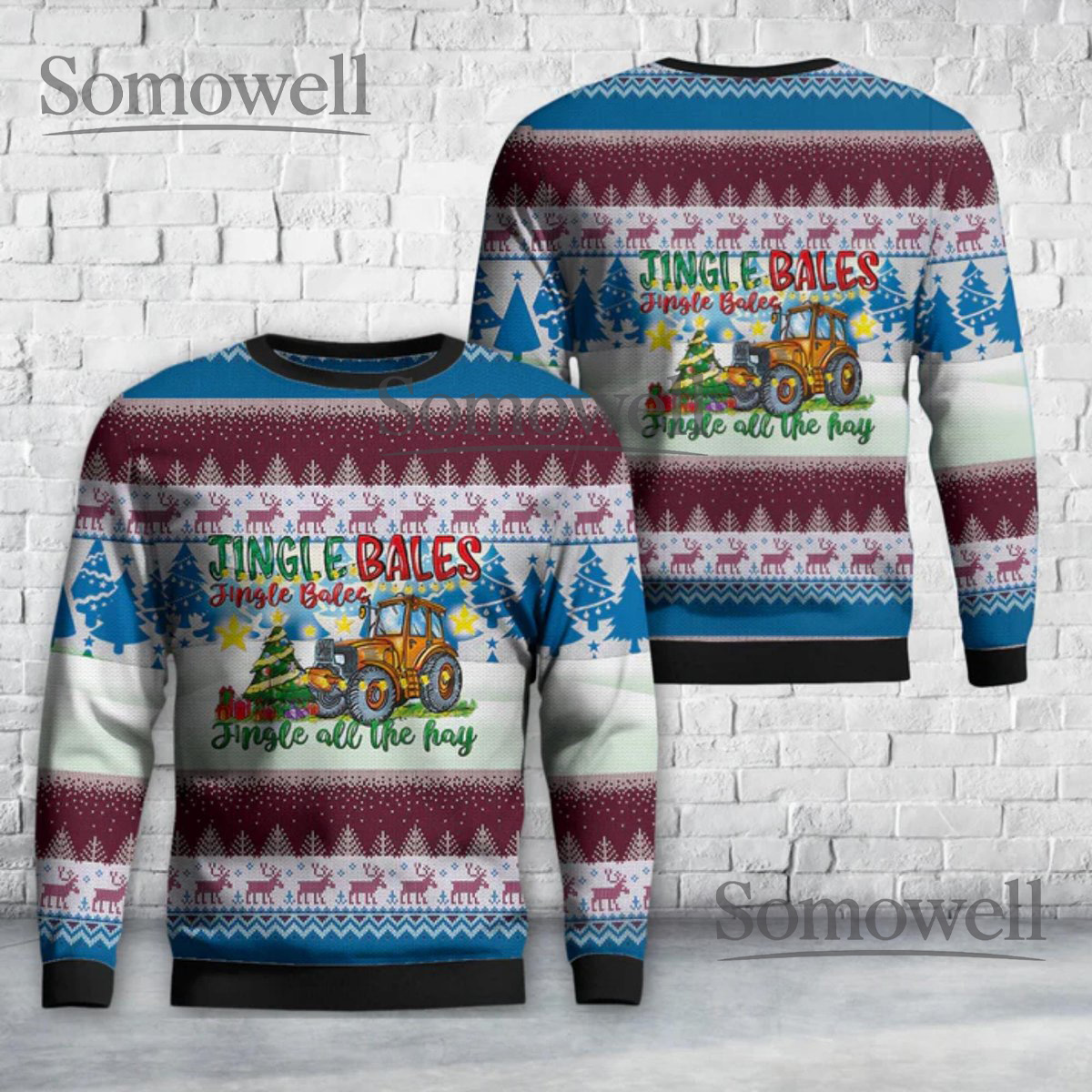 Jingle Bales Tractor Christmas Ugly Sweater Farm Holiday Crewneck