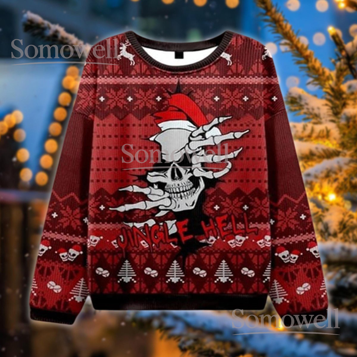 Jingle Hell Skull Santa Ugly Christmas Sweater Funny Horror Holiday Gift