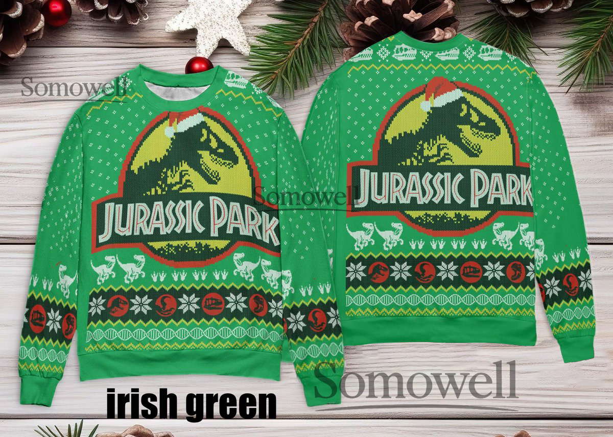 Jurassic Park Dinosaur Funny Ugly Christmas Sweater Irish Green Movie Fans Edition Multi Color Edition