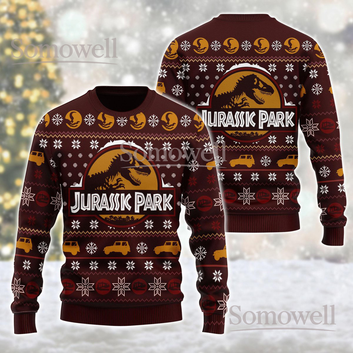 Jurassic Park Dinosaur Ugly Christmas Sweater Funny Holiday Knit Jumper Movie Fan Gift