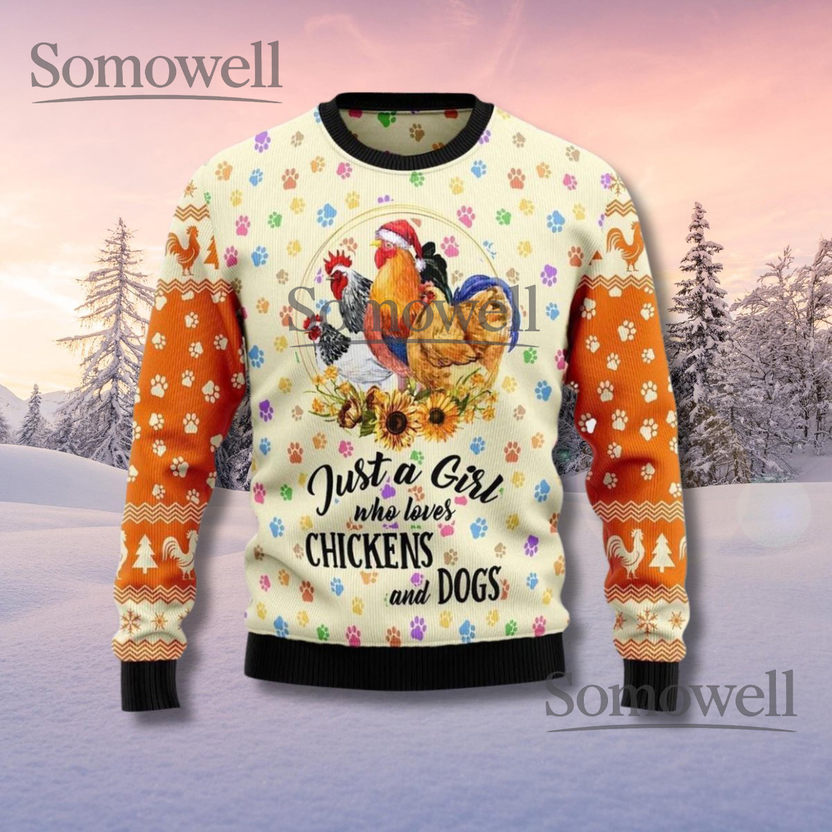 Just A Girl Who Loves Chickens And Dogs Christmas Sweater Funny Animal Lover Gift