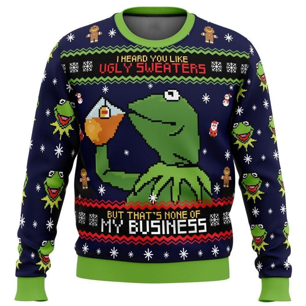 Kermit The Frog Meme But That’s None Of My Business Ugly Christmas Sweater Holiday Knit Gift