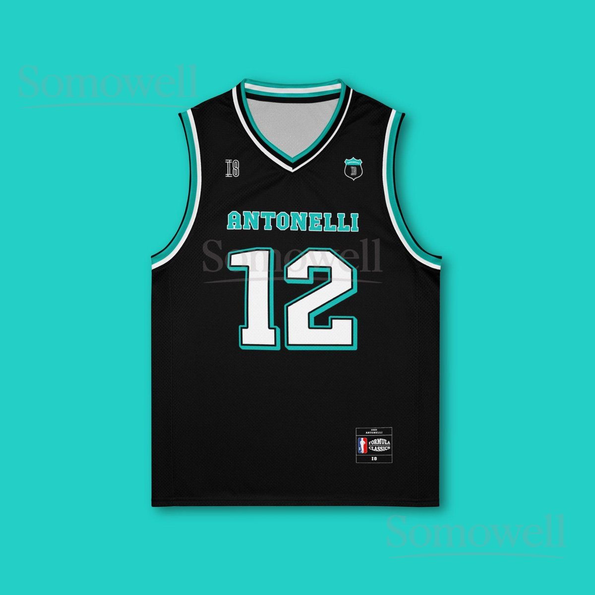 Custom Kimi Antonelli Mercedes F1 Basketball Jersey Shirt for Fans Black and Aqua Motorsport Singlet