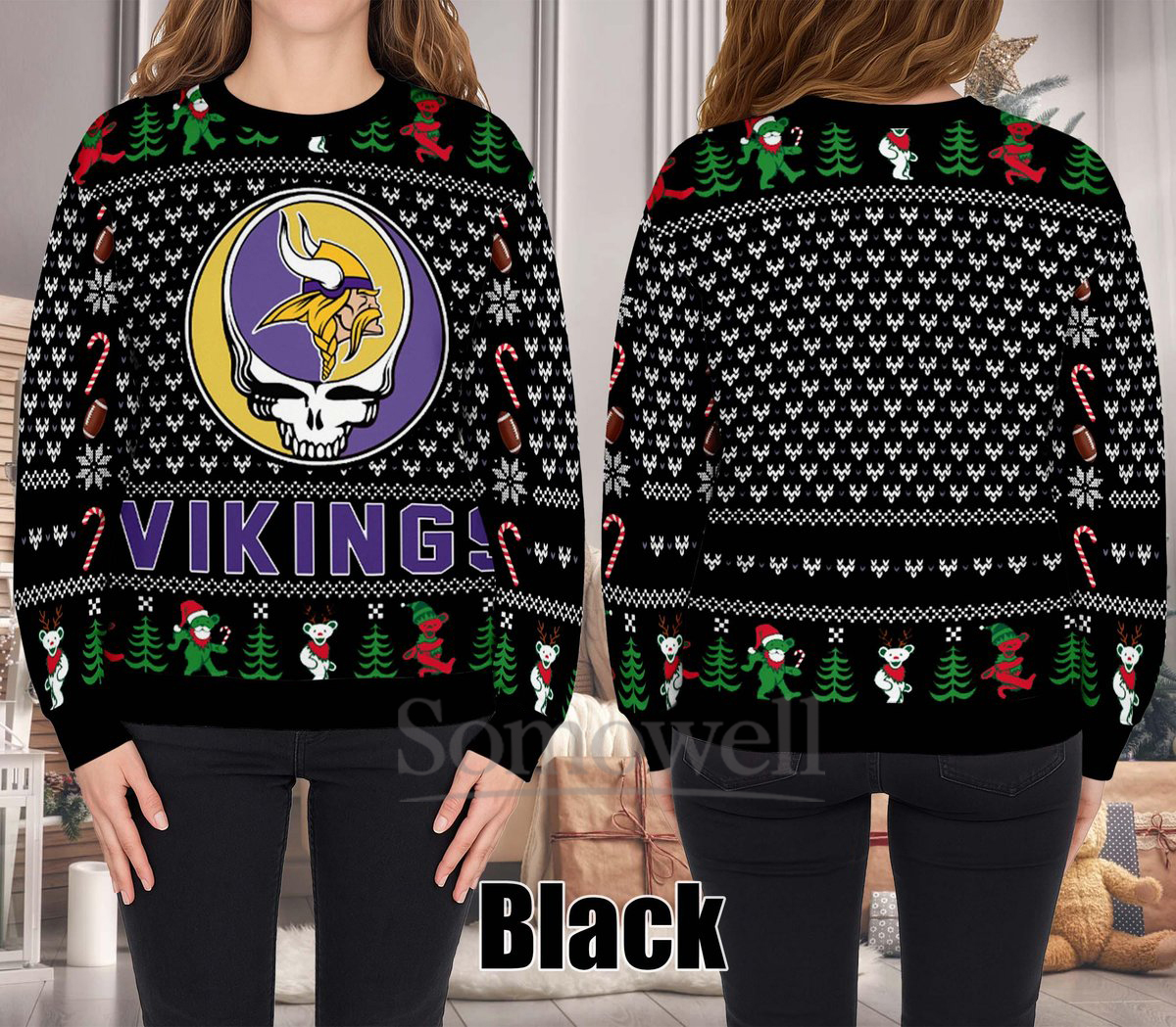 Viking Valhalla La La Ugly Christmas Sweater Funny Red Black Warrior Holiday Knit Jumper