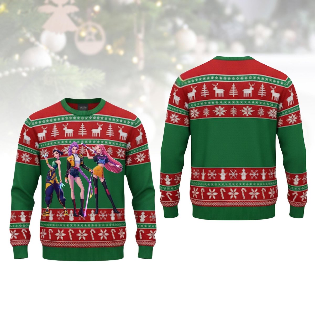 Kpop Rumi Mira Zoey Inspired Ugly Christmas Sweater Funny Holiday Gift Music Fan Knit Pullover