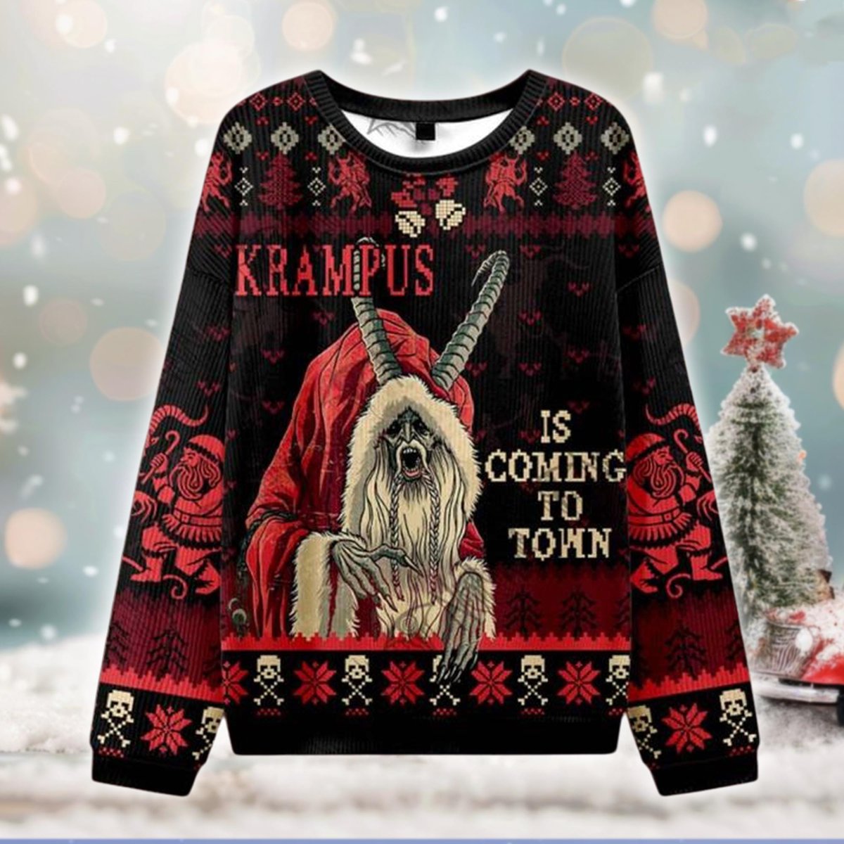 Krampus Is Coming To Town Ugly Sweater Horror Demon Santa Funny Christmas Gift