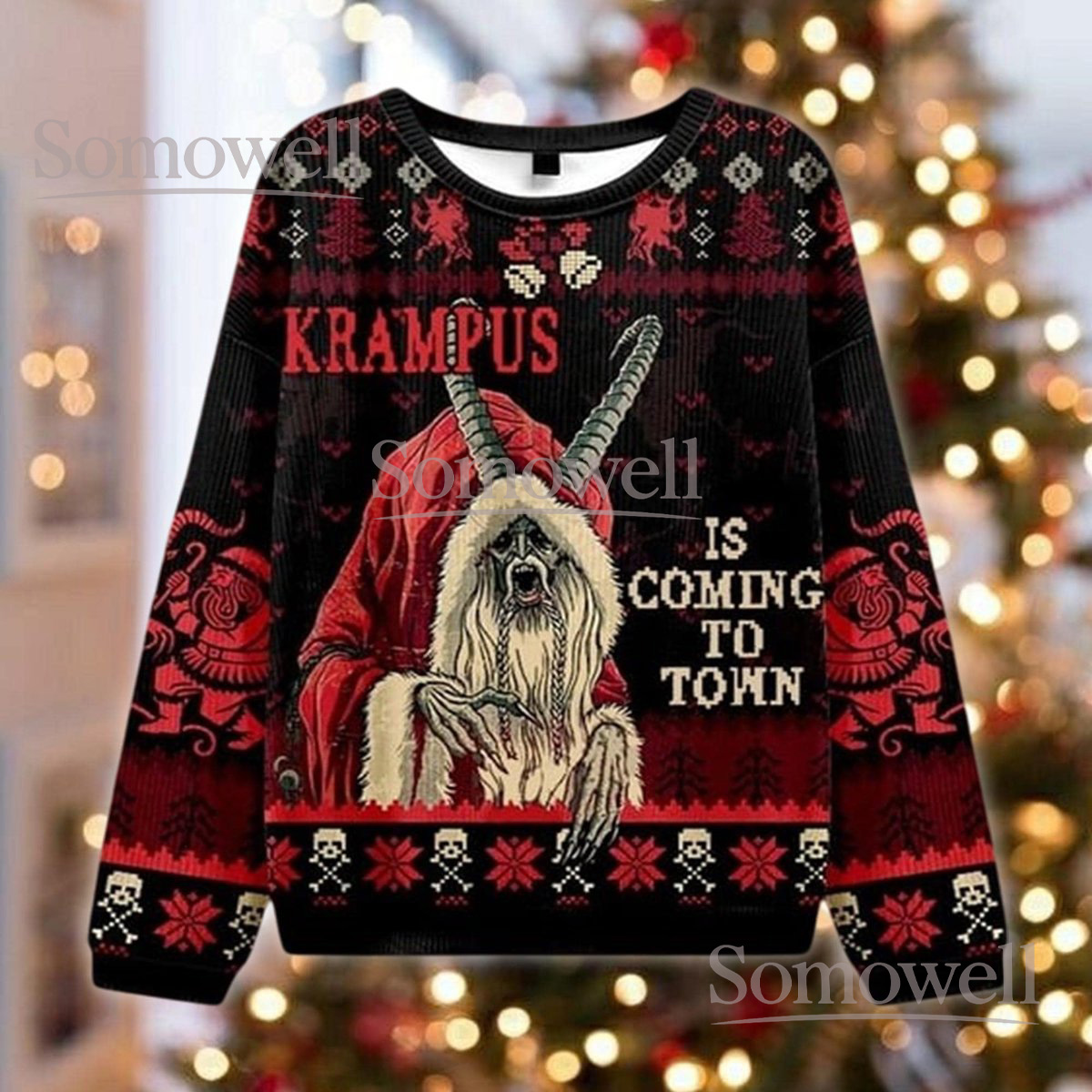 Krampus Is Coming To Town Ugly Christmas Sweater Funny Horror Santa Holiday Gift
