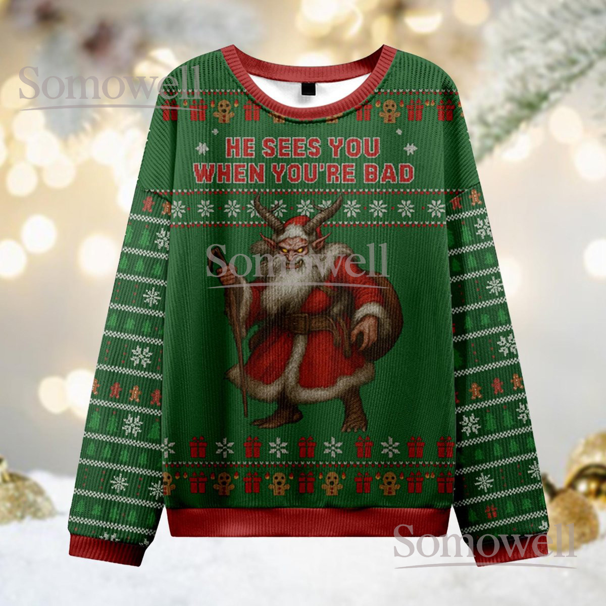 Krampus He Sees You When You’re Bad Ugly Christmas Sweater Funny Horror Holiday Jumper
