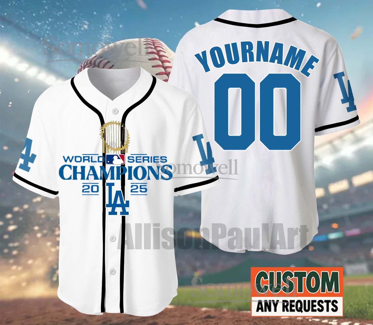 Los Angeles Dodgers 2025 World Series Champion Baseball Jersey White Blue Custom Fan Edition