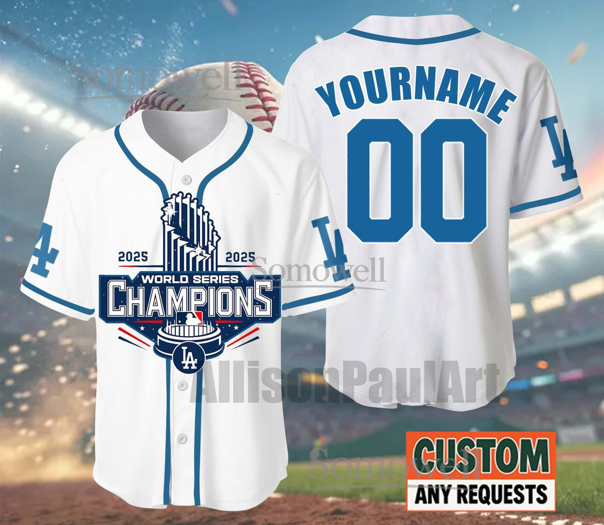 Los Angeles Dodgers 2025 World Series Champion Baseball Jersey Classic Trophy Edition Custom Name