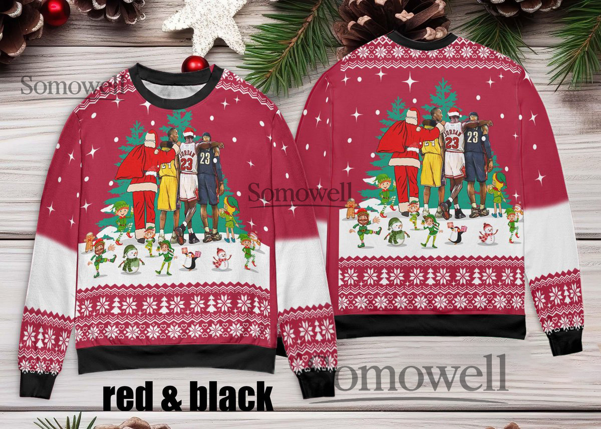 Basketball Legends Christmas Team Ugly Christmas Sweater Red Black Sports Fan Edition Multi Color Edition