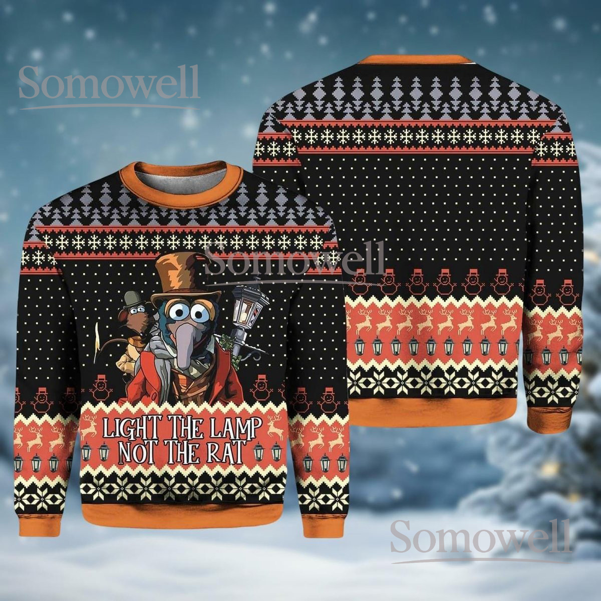 Light The Lamp Not The Rat Muppets Ugly Christmas Sweater Funny Holiday Disney Jumper
