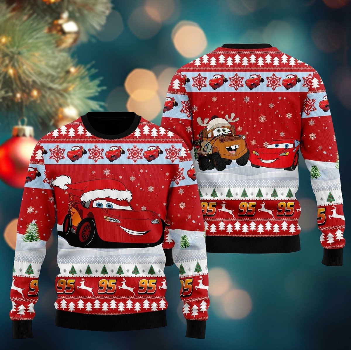 Cars Lightning McQueen And Mater Ugly Christmas Sweater Disney Gift