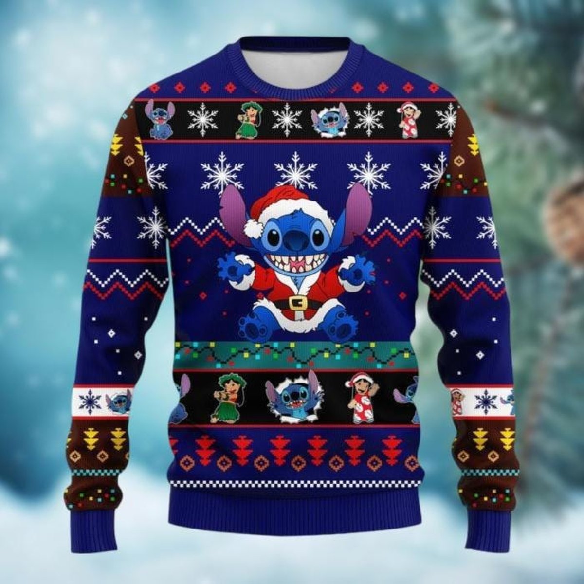 Lilo And Stitch Christmas Blue Ugly Sweater Cute Cartoon Holiday Knit Jumper