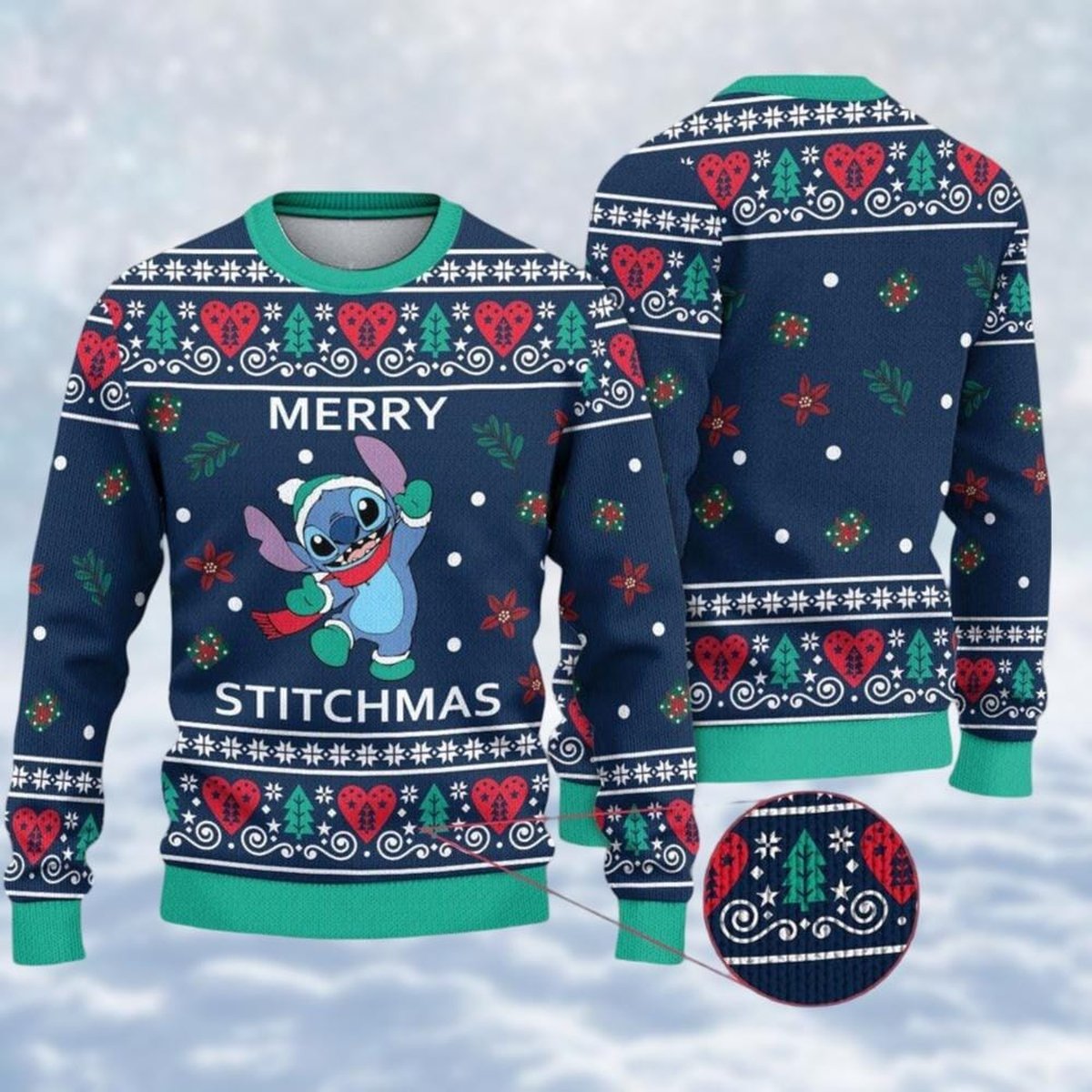 Lilo And Stitch Blue Christmas Ugly Sweater Merry Stitchmas Cute Holiday Knit Jumper