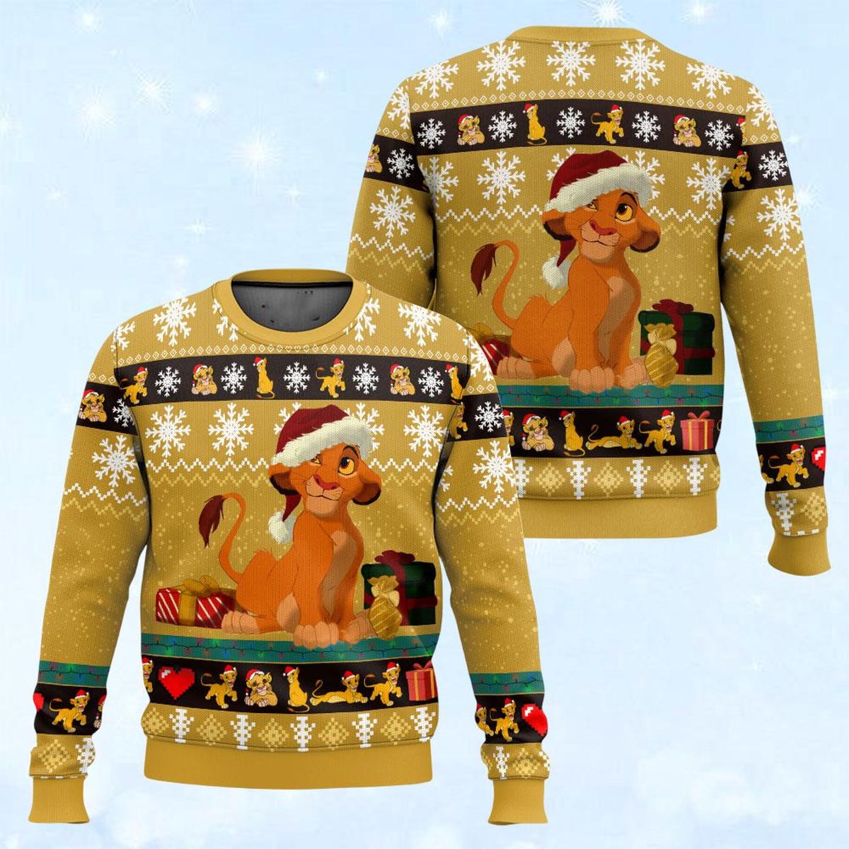 The Lion King Simba Cute Christmas Sweater Yellow Holiday Knit