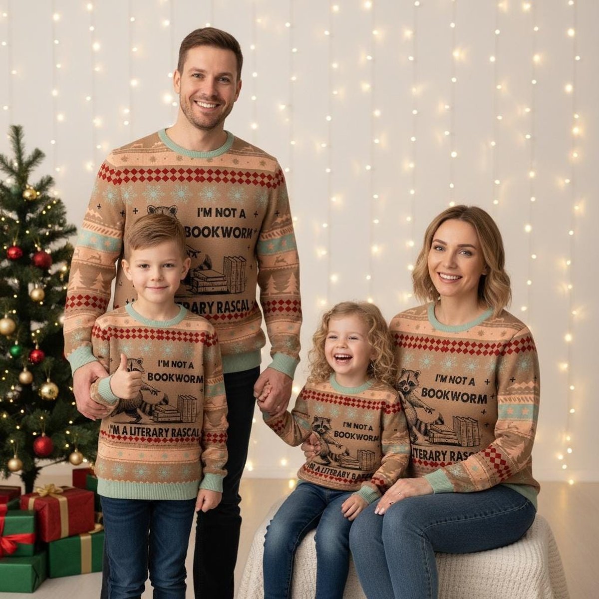 I’m Not A Bookworm I’m A Literary Rascal Ugly Christmas Sweater Funny Reading Raccoon Gift