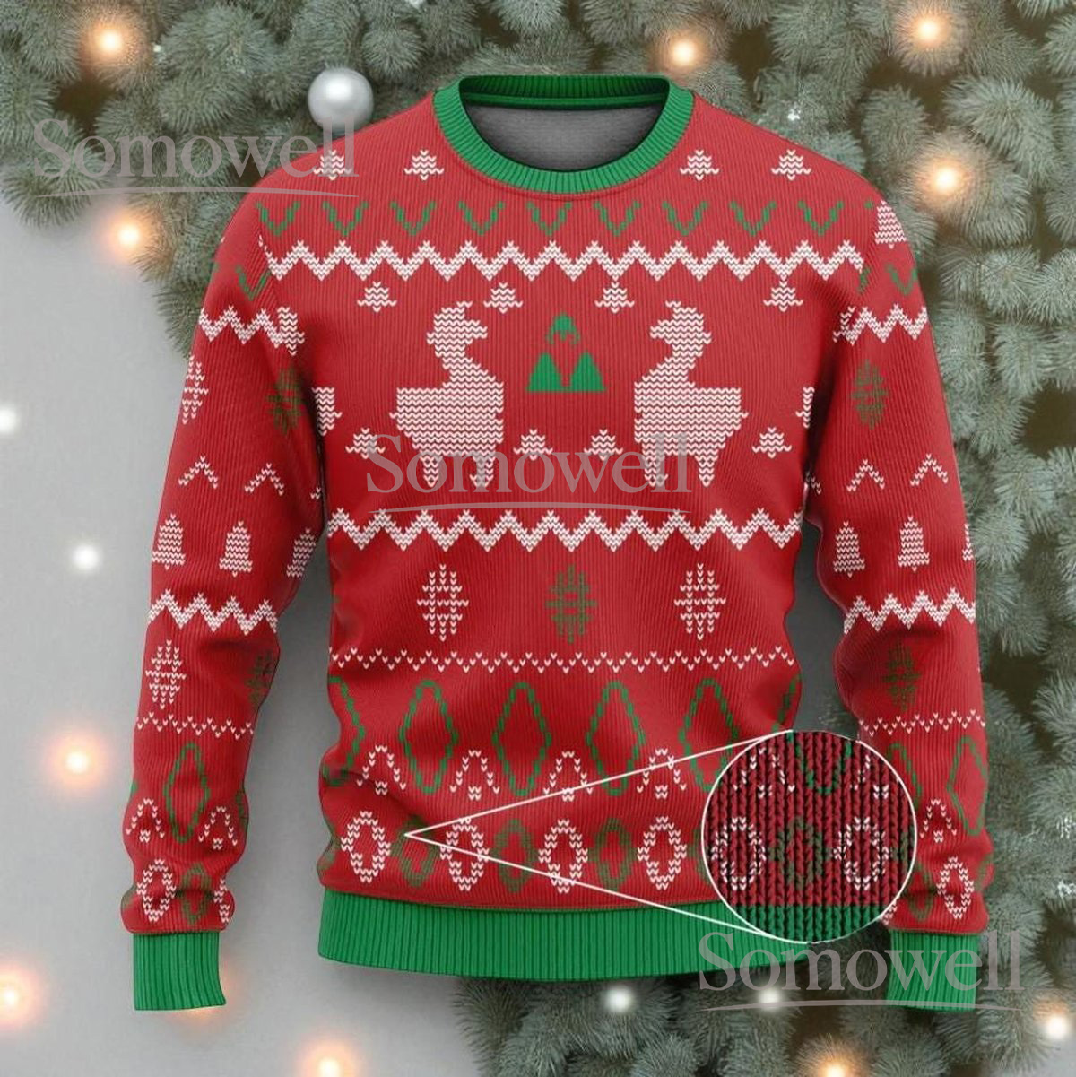 Llama Pattern Christmas Red Ugly Sweater Cute Holiday Knit Jumper