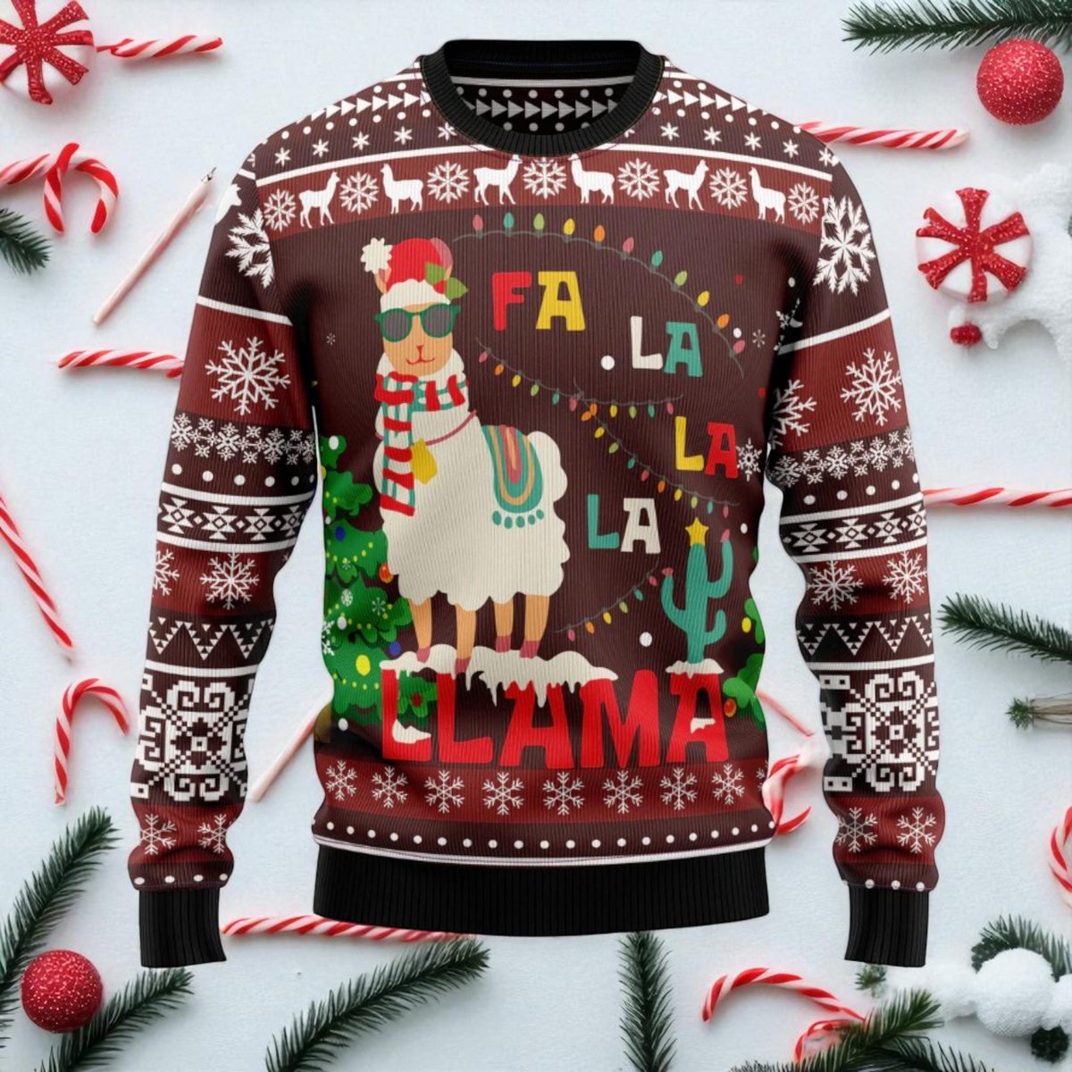 Fa La La Llama Brown Funny Ugly Christmas Sweater Holiday Animal Knit Jumper