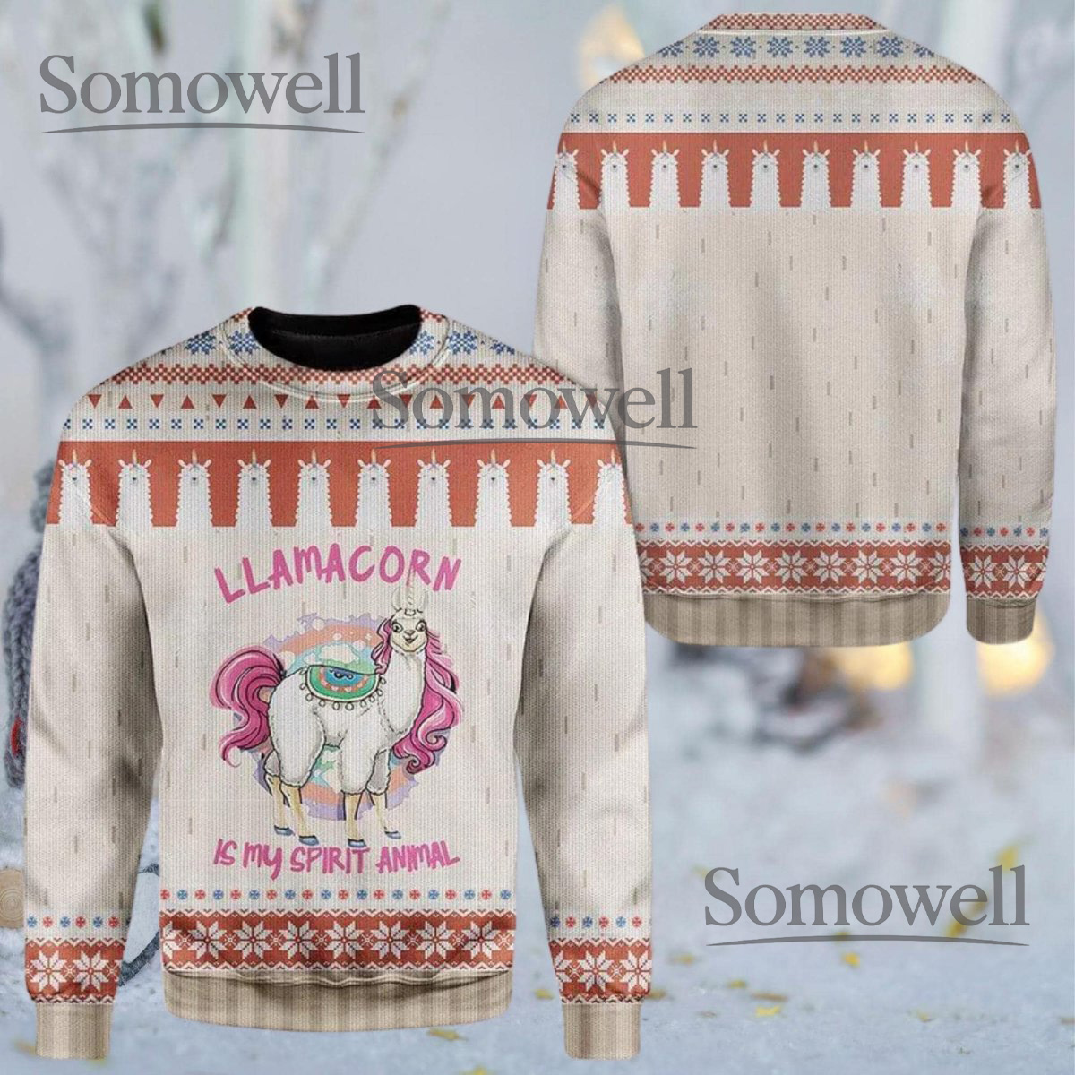 Llamacorn Is My Spirit Animal Beige Ugly Christmas Sweater Cute Llama Unicorn Knit Jumper
