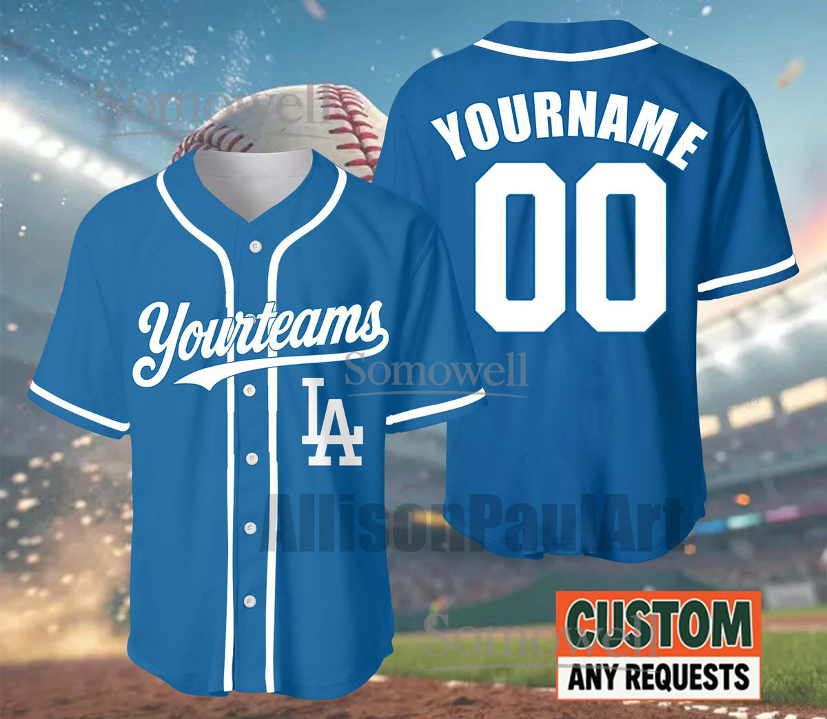 Los Angeles Baseball Jersey Blue White Classic Design Custom Name and Number Edition for Players