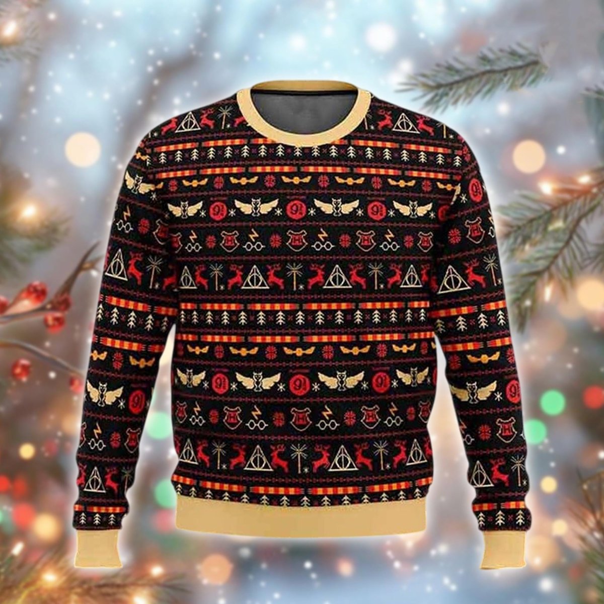 Magic School Fan Ugly Sweater Wizard Pattern Movie Inspired Christmas Gift