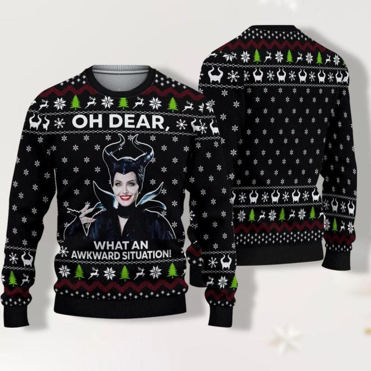 Disney Maleficent Oh Dear Awkward Situation Funny Ugly Christmas Sweater Black Jumper