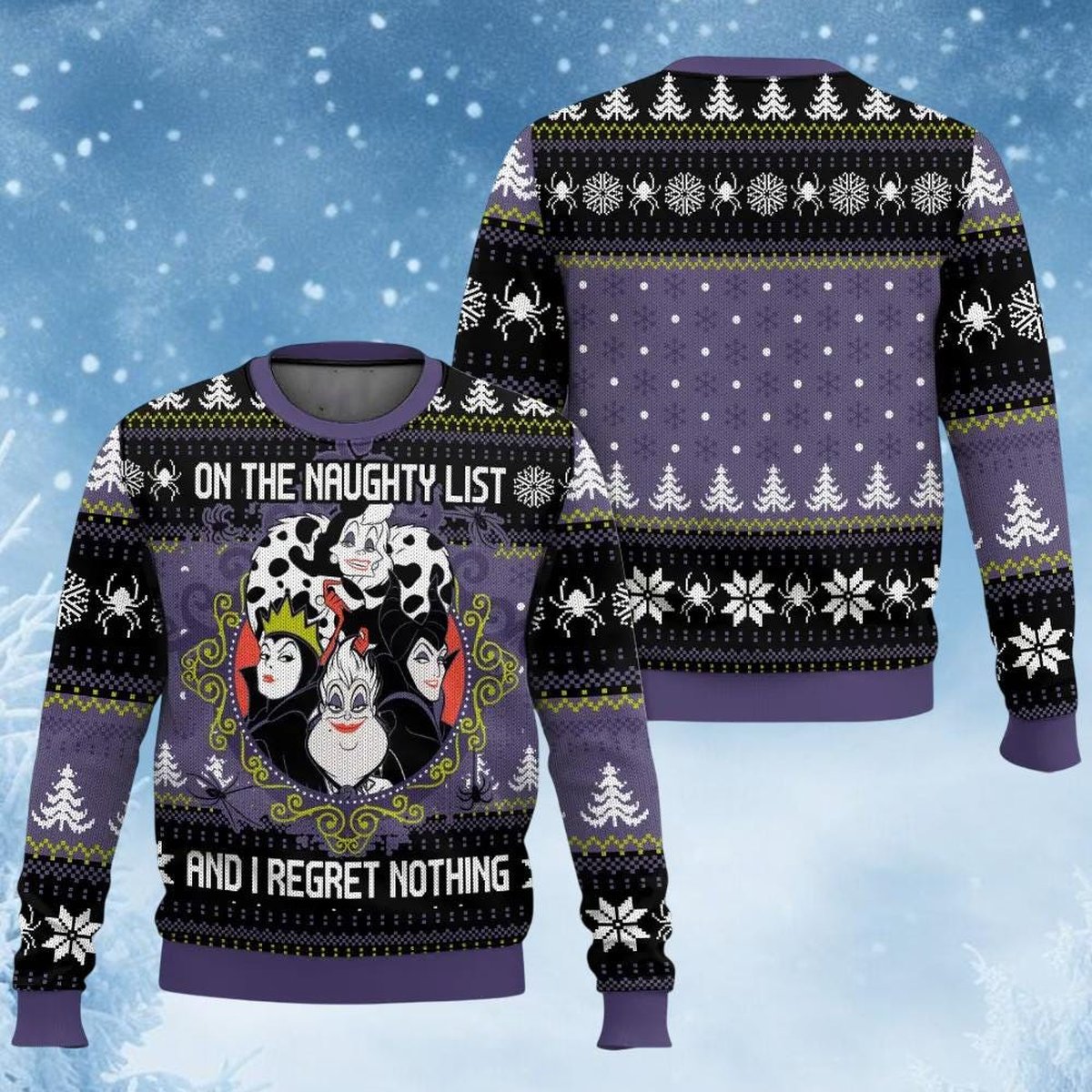 Disney Villains On The Naughty List Christmas Sweater Purple