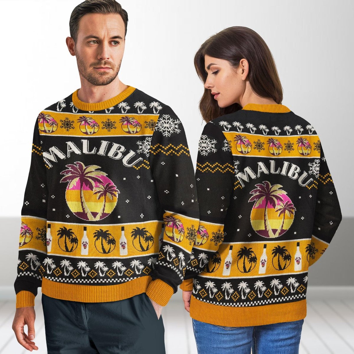 Malibu Coconut Rum Knit Ugly Sweater Funny Tropical Drink Lovers Christmas Gift