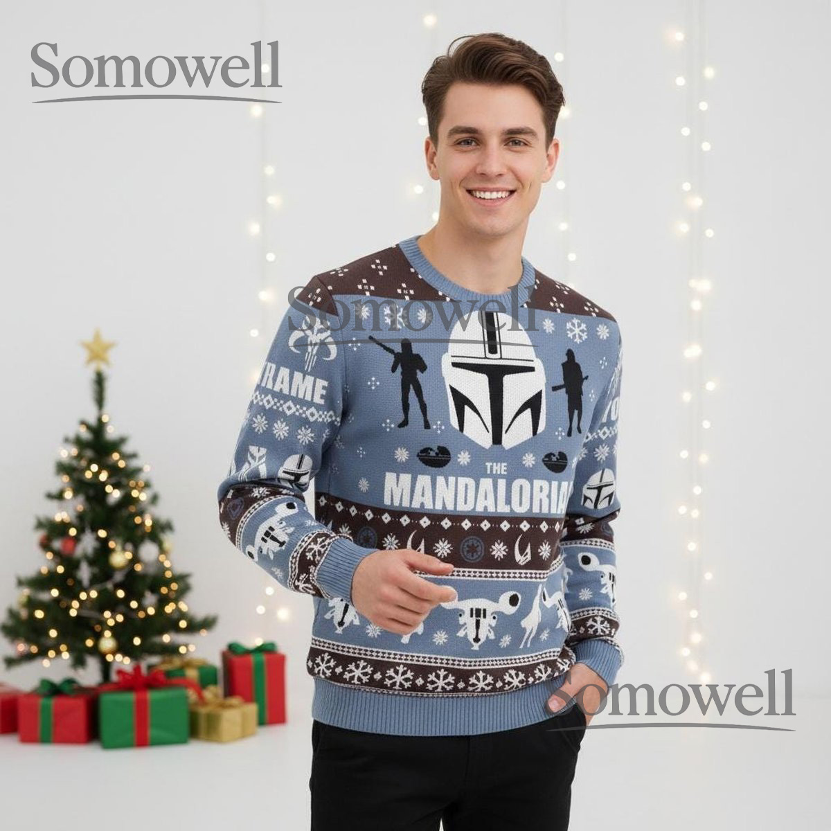 The Mandalorian Star Wars Helmet Pattern Holiday Ugly Sweater