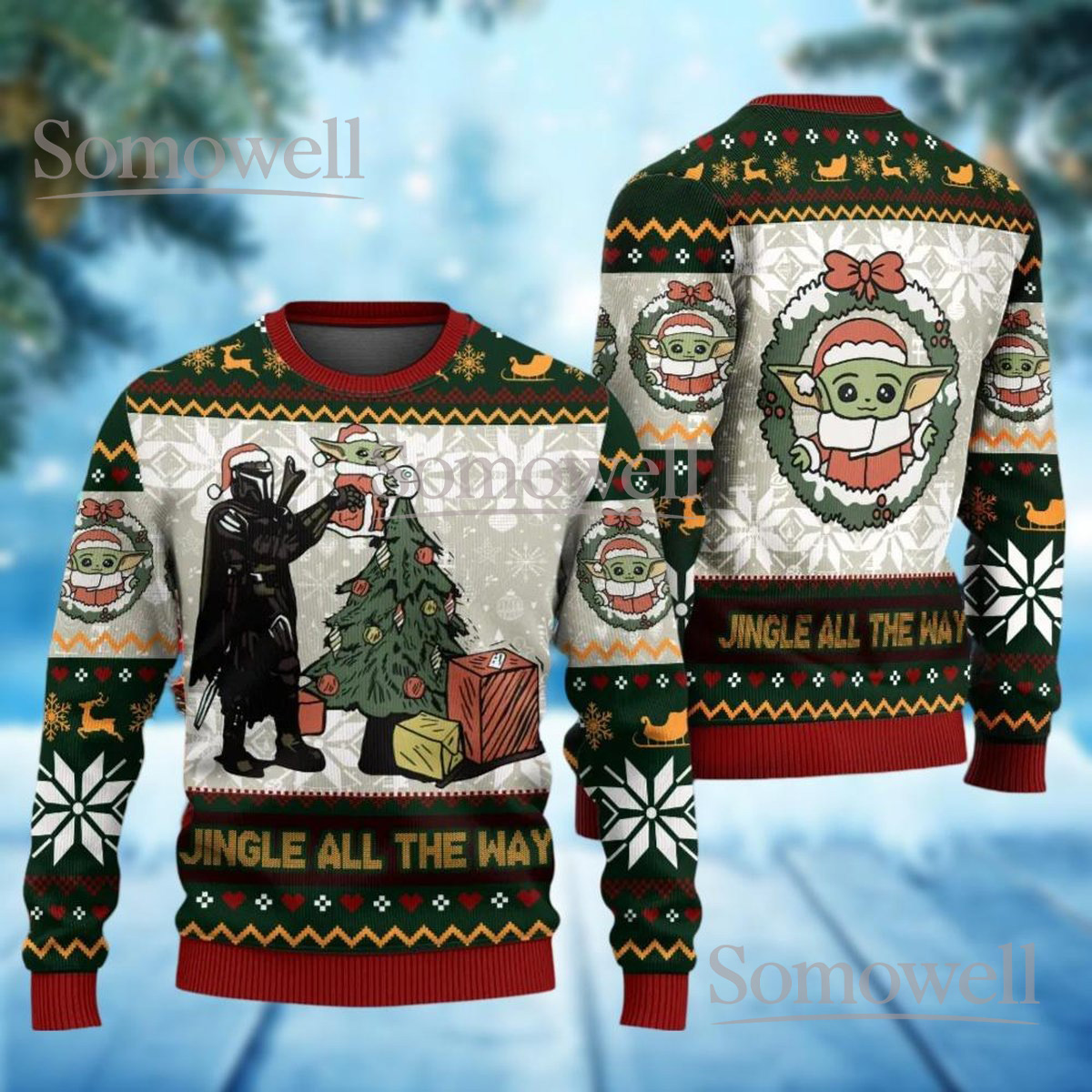 The Mandalorian Star Wars Jingle All The Way Ugly Christmas Sweater Baby Yoda Holiday Jumper
