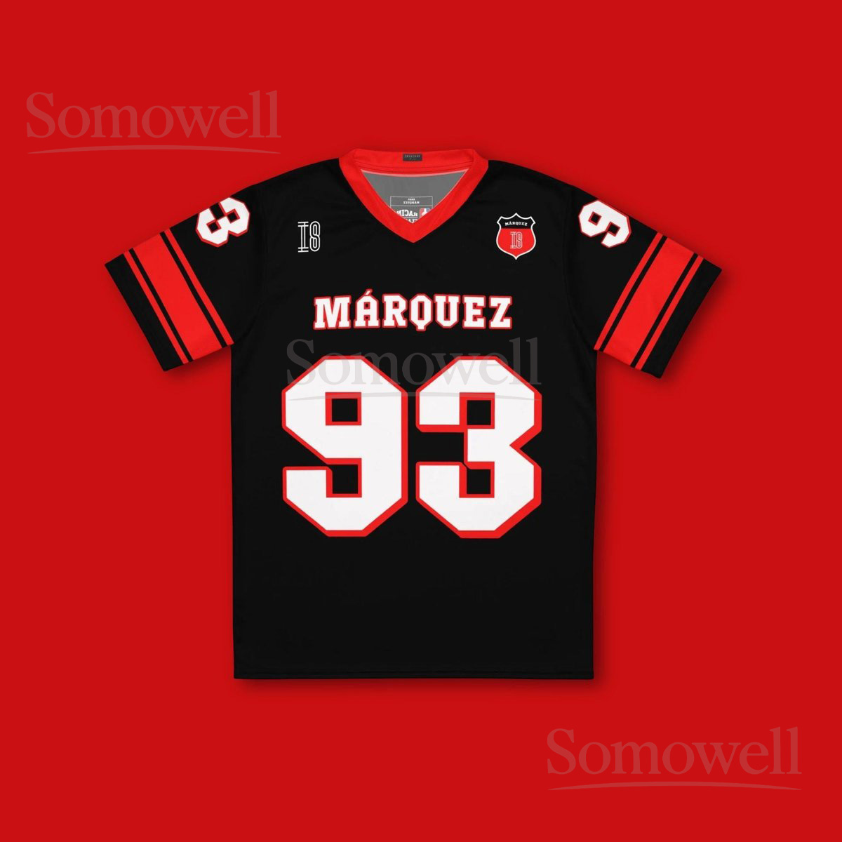 Custom Marc Márquez MotoGP Football Jersey Shirt for Motorcycle Racing Fans Black and Red Ducati Lenovo Team Apparel