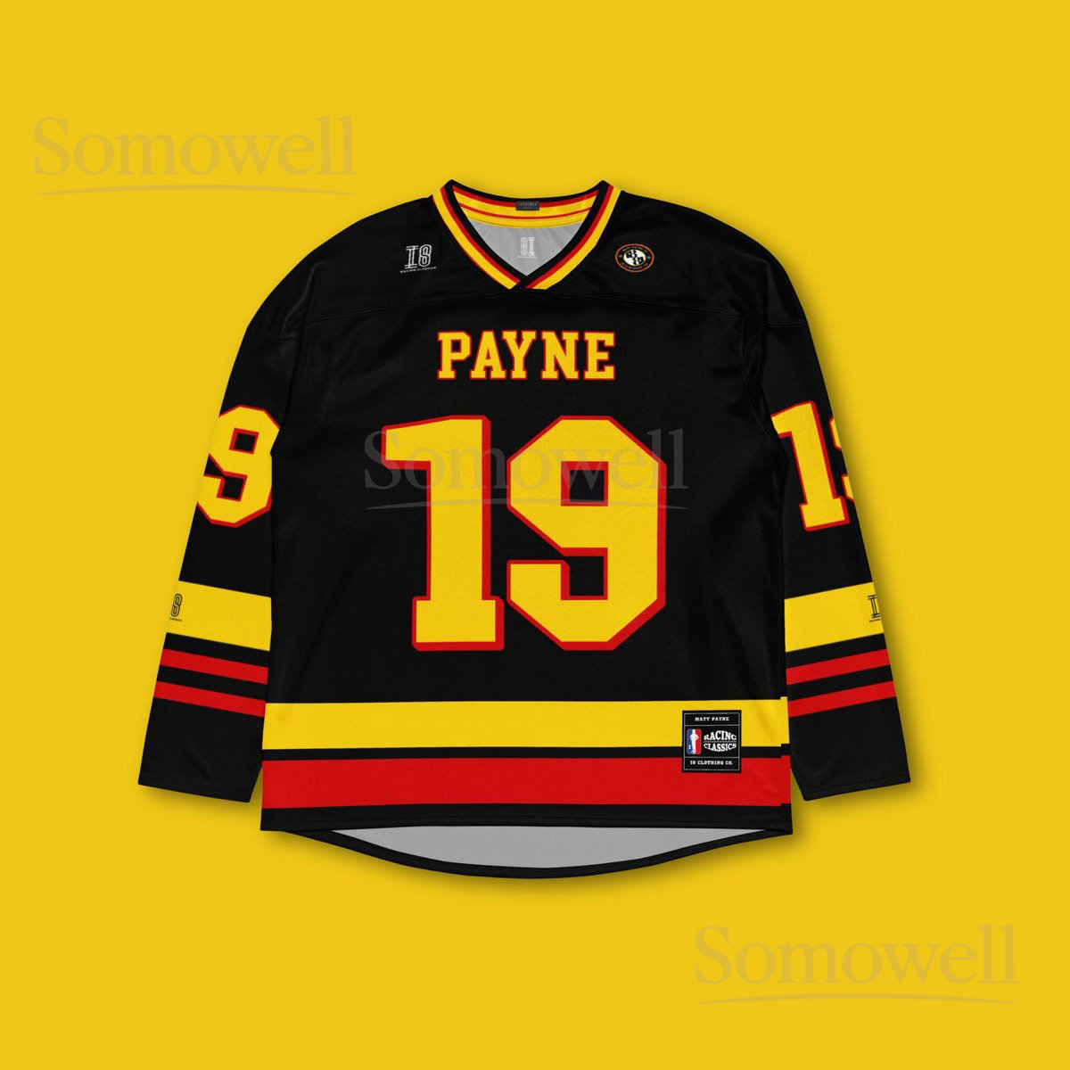 Custom Matt Payne Supercars Hockey Jersey Shirt for Racing Fans Black and Yellow Motorsport Team Outfit