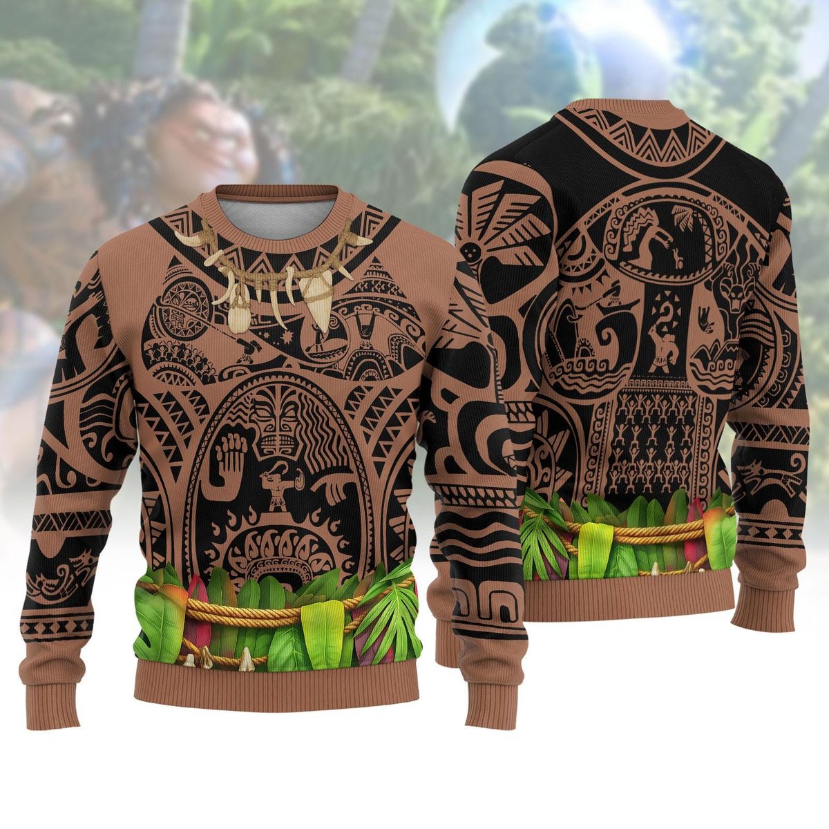 Moana Maui Tattoo Ugly Christmas Sweater Polynesian Disney Style 2025